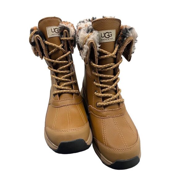UGG Boots WMNS 6 Fur Trim Brown Zaylee Waterproof Snow Leopard Animal Print Tall - Picture 5 of 8